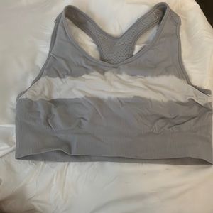 grey and white womens sports bra